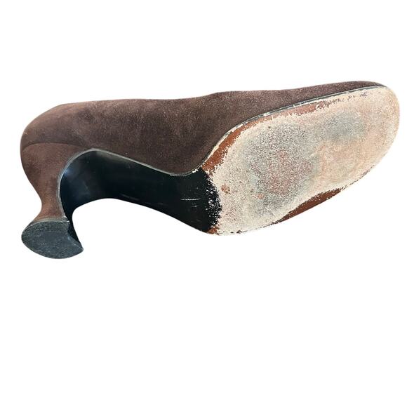 Stuart Weitzman Shoes Suede Brown Kitten Heel SZ7 Round Toe - Picture 8 of 10